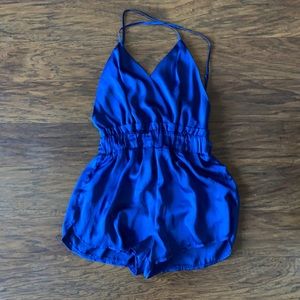 Fashion Nova blue satin romper